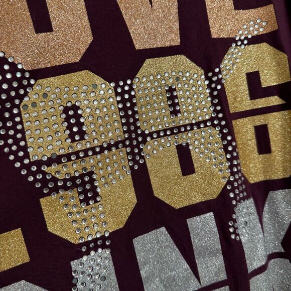 PINK Victorias Secret Maroon Rhinestone Glitter Campus Long Sleeve Top Large - Picture 6 of 8